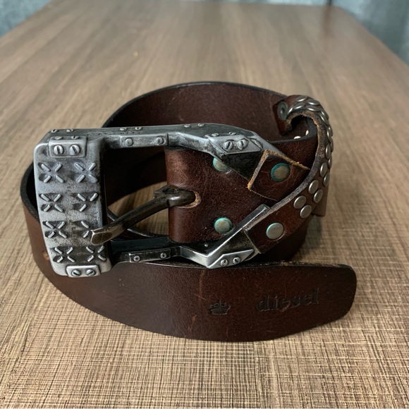 DIESEL VINTAGE 100% leather techno belt with buckle 100cm - Picture 1 of 11